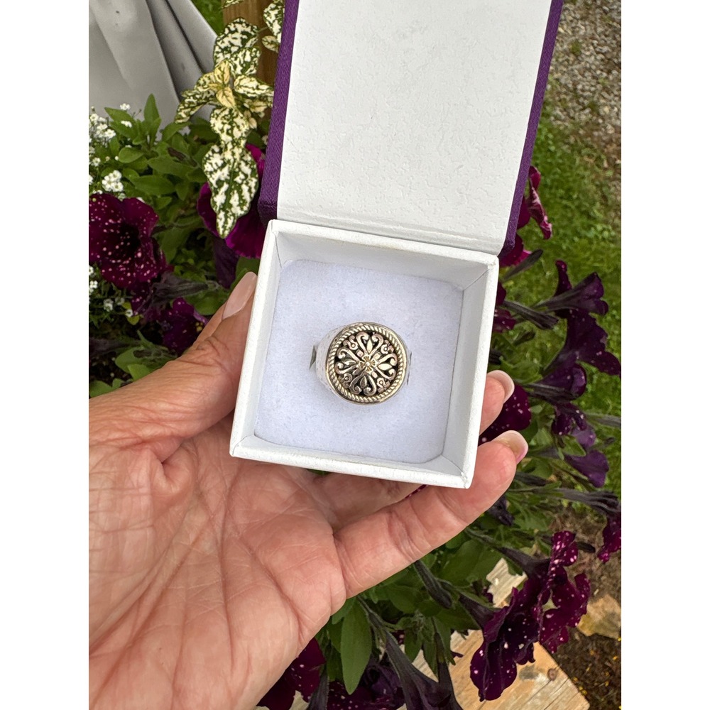 Artisan AE 925 Sterling Silver Hammered Filigree Statement Ring Size 6.25